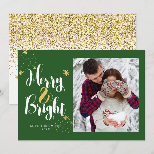 Fotokaart voor Merry & Bright Glitter Feestdagenkaart (Voorkant / Achterkant)