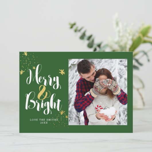 Fotokaart voor Merry & Bright Glitter Feestdagenkaart (Staand voorkant)