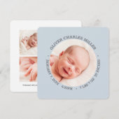 Fotokaart voor moderne blauwe Baby geboorte Aankondiging (Voorkant / Achterkant)