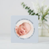 Fotokaart voor moderne blauwe Baby geboorte Aankondiging (Staand voorkant)