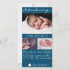 Fotokaart voor moderne blauwe Baby geboorte Aankondiging