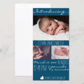 Fotokaart voor moderne blauwe Baby geboorte Aankondiging (Voorkant / Achterkant)