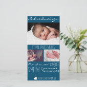 Fotokaart voor moderne blauwe Baby geboorte Aankondiging (Staand voorkant)