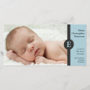 Fotokaart voor moderne blauwe jongen Baby geboorte Aankondiging