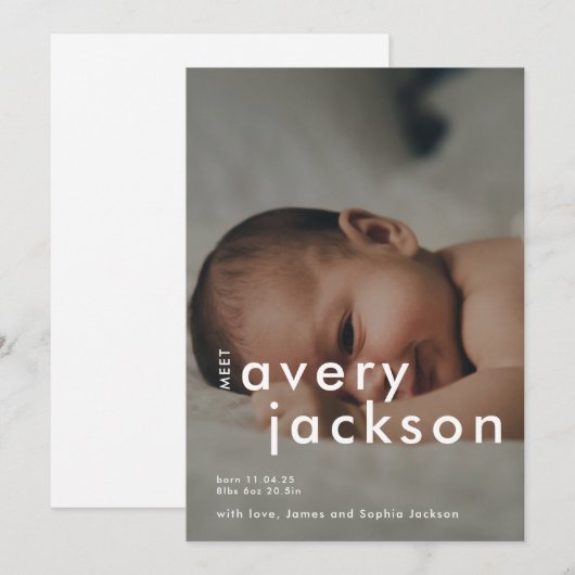 Fotokaart voor moderne geboorte aankondiging (Voorkant / Achterkant)