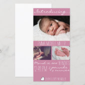 Fotokaart voor moderne roze Baby geboorteaankondig Aankondiging (Voorkant / Achterkant)