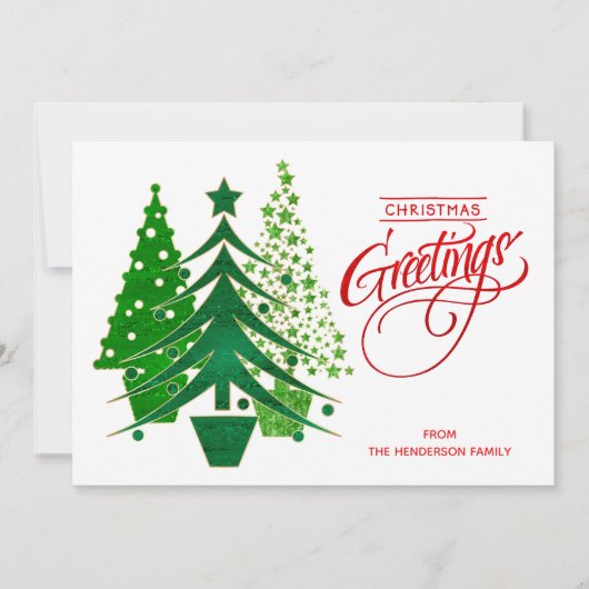 Fotokaart voor rode, groene, witte kerstbomen feestdagenkaart (Voorkant)