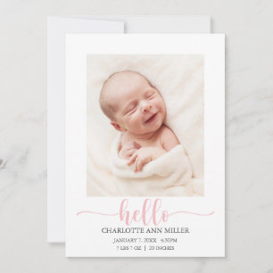 Fotokaart voor roze Hallo Baby ter kondiging van g Aankondiging