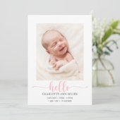 Fotokaart voor roze Hallo Baby ter kondiging van g Aankondiging (Staand voorkant)
