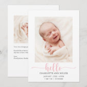 Fotokaart voor roze Hallo Baby ter kondiging van g Aankondiging (Voorkant / Achterkant)