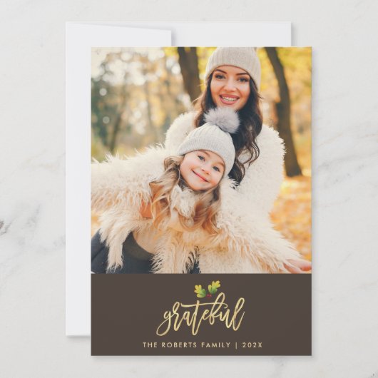 Fotokaart voor Thanksgiving met foil Grateful faux Feestdagenkaart (Voorkant)