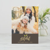 Fotokaart voor Thanksgiving met foil Grateful faux Feestdagenkaart (Staand voorkant)