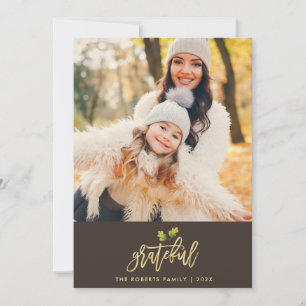 Fotokaart voor Thanksgiving met foil Grateful faux Feestdagenkaart