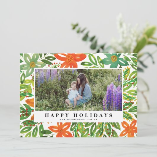 Fotokaart voor vakantie en handbediende bloemen feestdagenkaart (Staand voorkant)