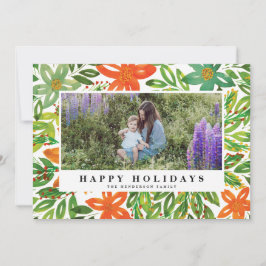 Fotokaart voor vakantie en handbediende bloemen feestdagenkaart