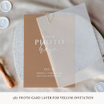 Fotokaart voor Vellum Wedding Invitations Kaart<br><div class="desc">Fotokaart voor Vellum Wedding Invitations. Upload uw foto naar deze 5 x 7 "cardstock om te gebruiken als de onderste laag voor uw vellum uitnodigingen. Vellum uitnodigingen en vellum save the dates worden apart verkocht. De Fotokaart voor Vellum Wedding Invitations is een mooie en persoonlijke aanvulling op uw trouwbriefpapier, zodat...</div>