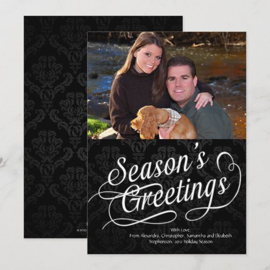 Fotokaart voor zwartwitscriptseizoen (zwart/wit) feestdagenkaart (Voorkant / Achterkant)