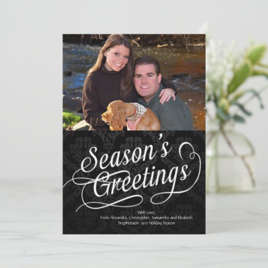 Fotokaart voor zwartwitscriptseizoen (zwart/wit) feestdagenkaart (Staand voorkant)