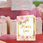 Fotokaart waterkleurige dahlia bloemen bedankkaart<br><div class="desc">Een elegante bedankkaart na een verjaardag. Met eigentijdse roze,  perzik- en koraalkleurige dahliabloemen,  goudconfetti en een faux gouden lijst als decoratie. Chique witte achtergrond. Binnen: Sjabloon voor Uw dank u nota en naam/namen. Sjabloon voor uw foto. Dahlia Flowers. Terug: Sjabloon voor uw 2e foto.</div>