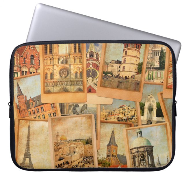  fotokaarten collage. Europa, Midden-Oosten Laptop Sleeve (Voorkant)