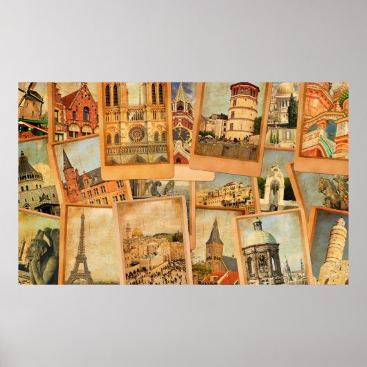 fotokaarten collage. Europa, Midden-Oosten Poster (Voorkant)