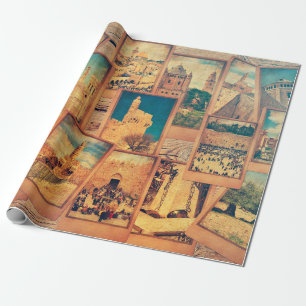fotokaarten op de oude houten achtergrond. Re Cadeaupapier