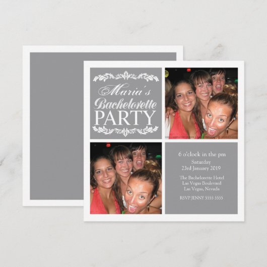 Fotokaarten van de moderne grijze Bachelorette Kaart (Voorkant / Achterkant)