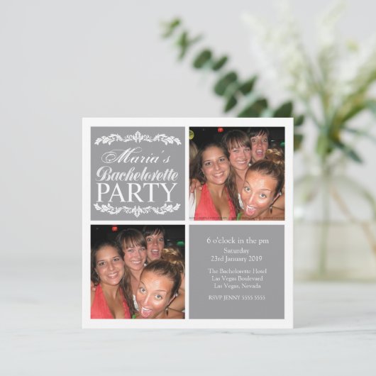 Fotokaarten van de moderne grijze Bachelorette Kaart (Staand voorkant)