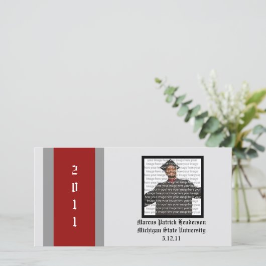 Fotokaarten van Red & Silver School Afstuderen Aankondiging (Staand voorkant)