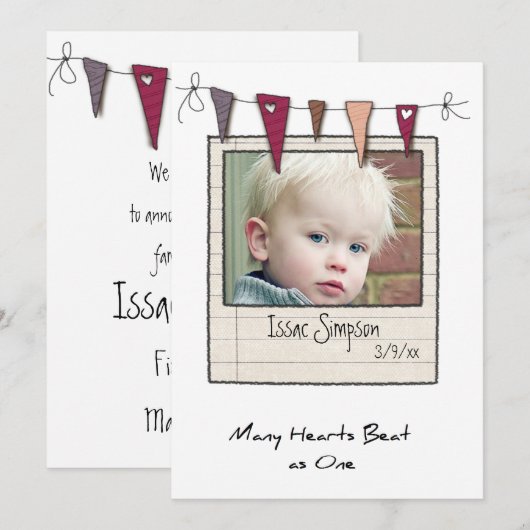 fotokaarten voor adoptieaankondigingen aankondiging (Voorkant / Achterkant)