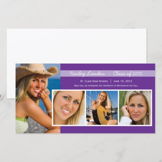 Fotokaarten voor afstuderen Aankondiging | PAARS (Voorkant / Achterkant)