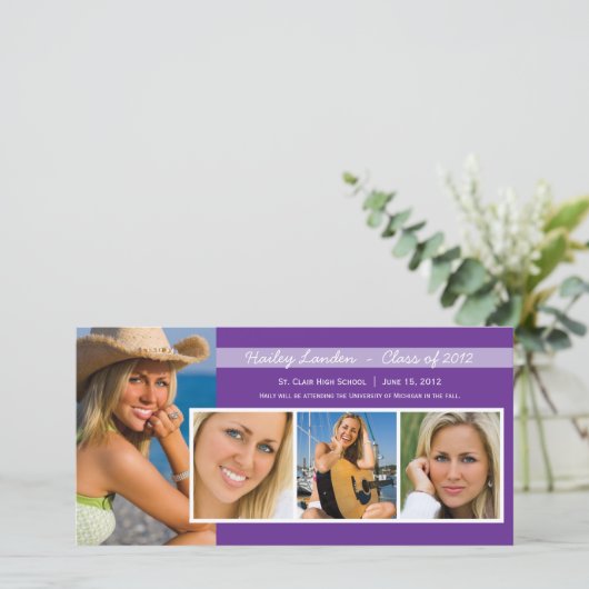 Fotokaarten voor afstuderen Aankondiging | PAARS (Staand voorkant)