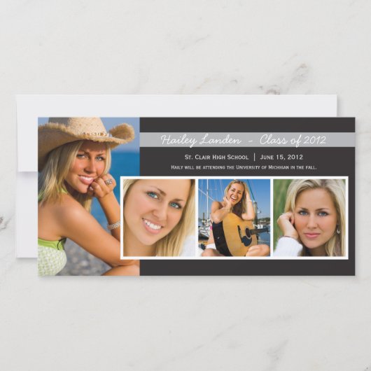 Fotokaarten voor afstuderen Aankondiging | Zwart (Voorkant)