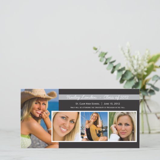 Fotokaarten voor afstuderen Aankondiging | Zwart (Staand voorkant)