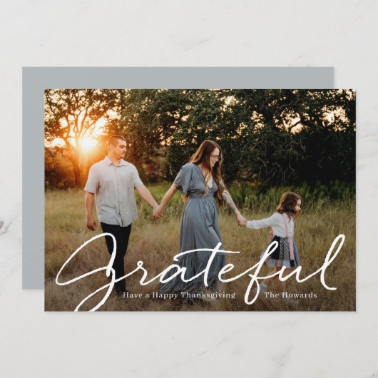 Fotokaarten voor Grateful Script Thanksgiving Feestdagenkaart (Voorkant / Achterkant)