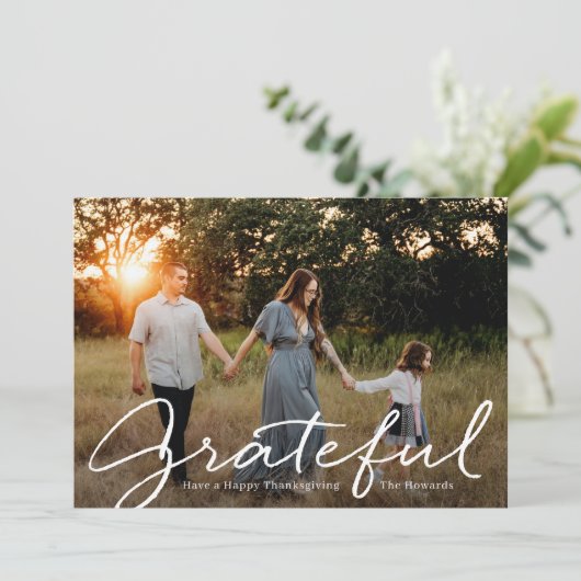 Fotokaarten voor Grateful Script Thanksgiving Feestdagenkaart (Staand voorkant)