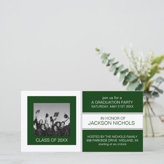 Fotokaarten voor groen en wit Afstuderen (Staand voorkant)