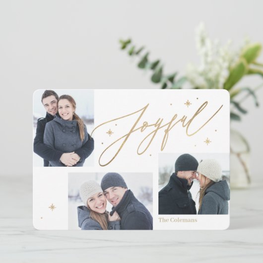 Fotokaarten voor Joyful Times 3 Foto Holiday Feestdagenkaart (Staand voorkant)