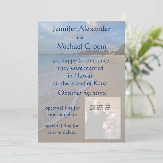 Fotokaarthuwelijk Aankondiging  strand (Staand voorkant)