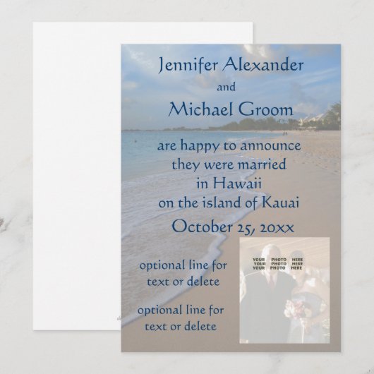 Fotokaarthuwelijk Aankondiging  strand (Voorkant / Achterkant)