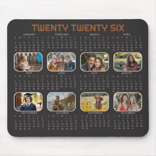 Fotokalender 2026 Volledig jaar Black Mousepad Muismat (Voorkant)