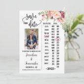 Fotokalender behalve de datum Roze florale bruilof Kaart (Staand voorkant)