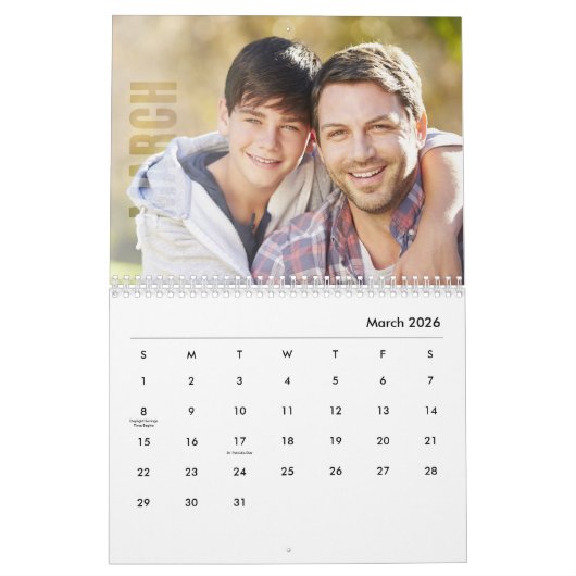 Fotokalender, bewerkbare kalender (Mar 2026)