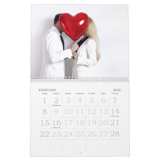 Fotokalender, bewerkbare witte kalender (Feb 2026)