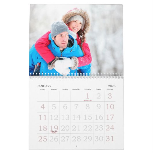 Fotokalender, bewerkbare witte kalender (Jan 2026)