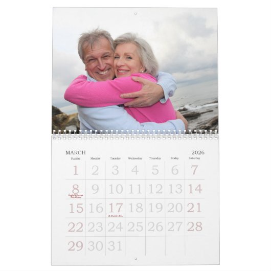 Fotokalender, bewerkbare witte kalender (Mar 2026)