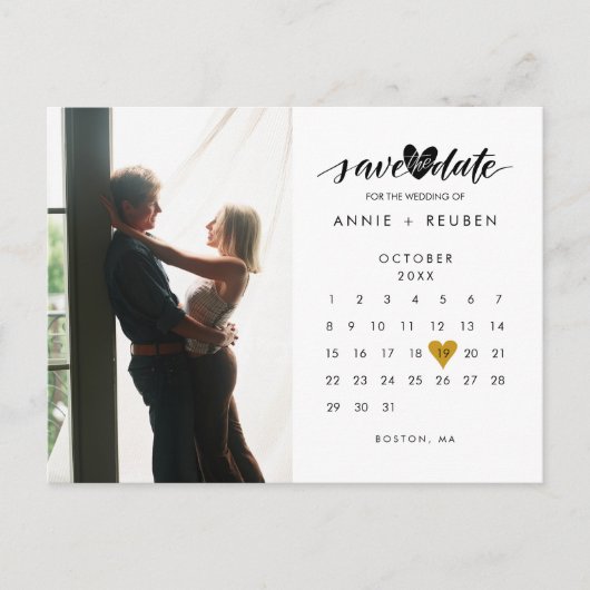 Fotokalender Elegant Gold Heart Save the Date Aankondigingskaart (Voorkant)