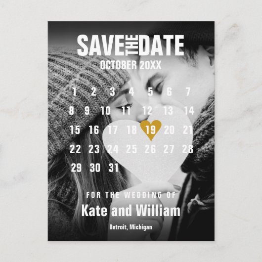 Fotokalender Gold Heart Wedding Save the Date Aankondigingskaart (Voorkant)