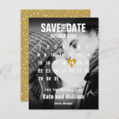 Fotokalender Gold Hearts Confetti Bewaar de datum Aankondigingskaart (Voorkant / Achterkant)