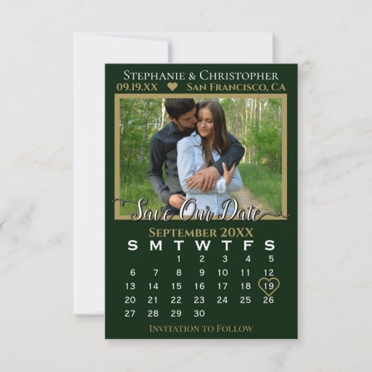 Fotokalender Hunter Green Wedding Save Our Date Kaart (Voorkant)